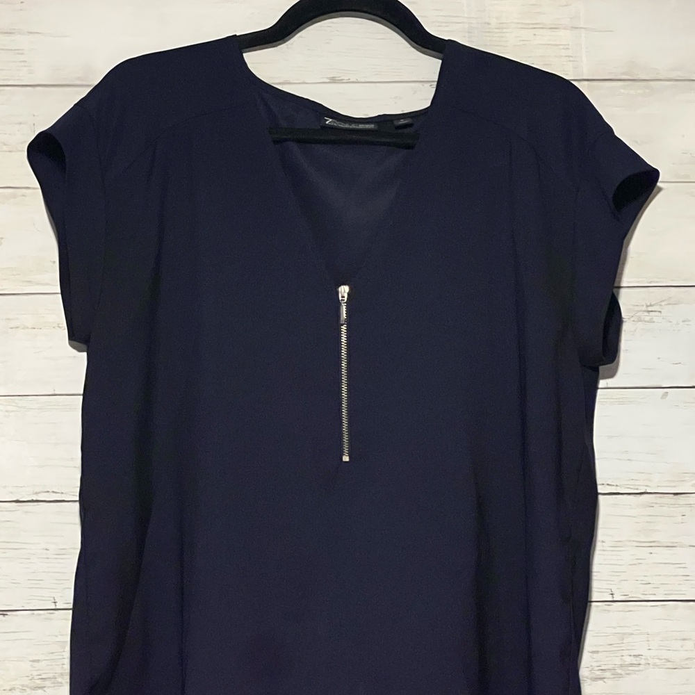 New York & Company Dark Blue Blouse with Zipper